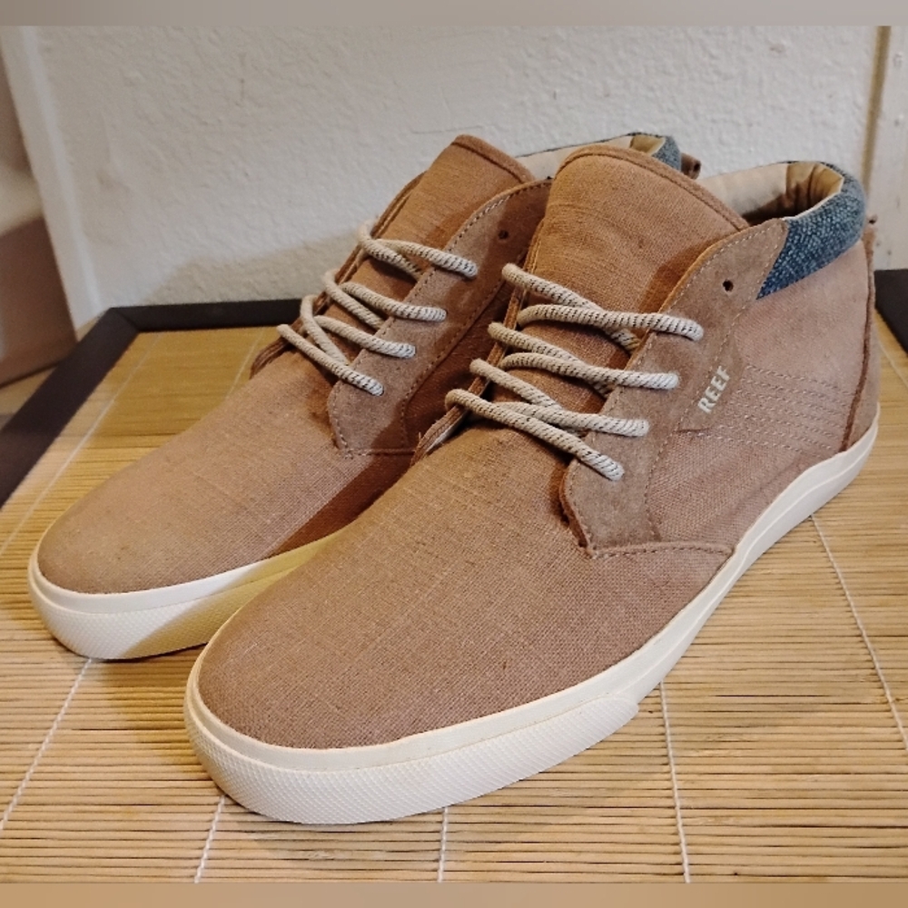 ☯️Men's Reef Outhaul TX mid top tan canvas/suede shoes 9